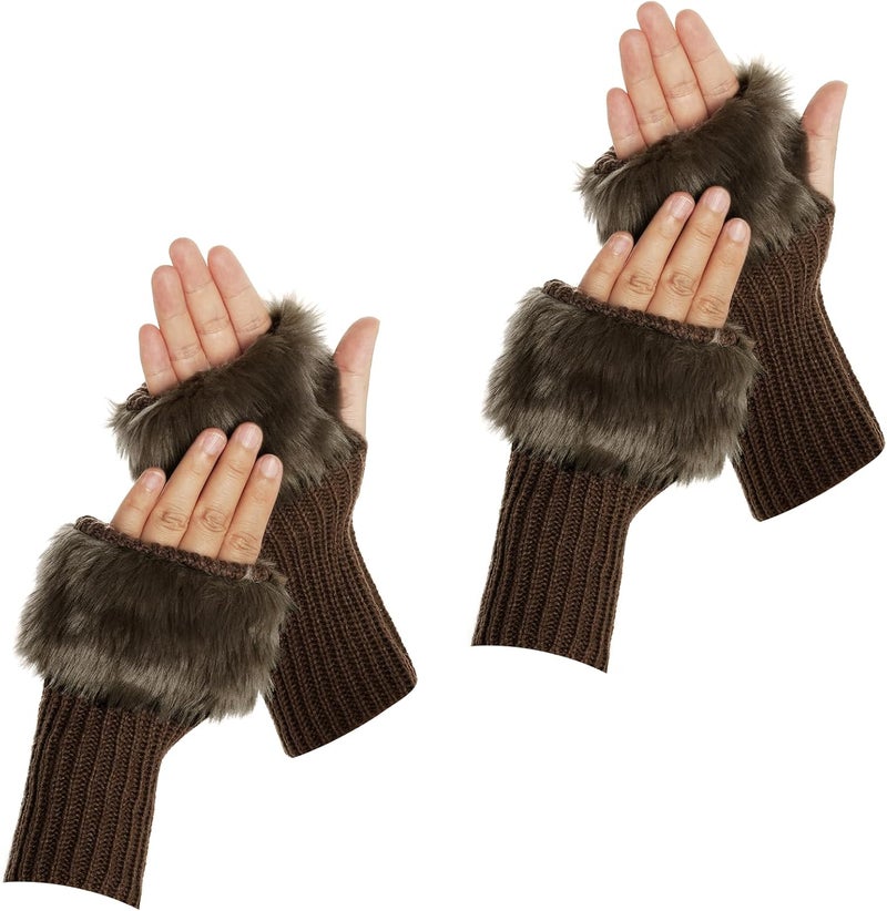cnomg Winter Faux Fur Fingerless Gloves Faux Fur Half Finger Warmers Fingerless Gloves for Women Girls Working Writing - Image 1